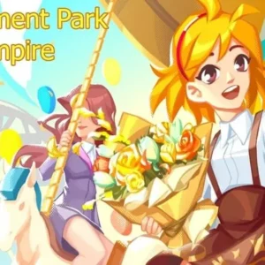 A bustling amusement park with various rides and attractions.