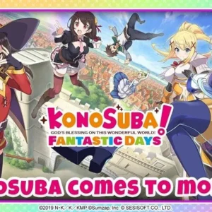 A captivating screenshot from KonoSuba: Fantastic Days showcasing the vibrant anime-style graphics.