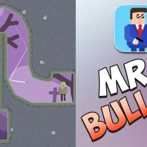 A character in Mr Bullet aiming a gun.