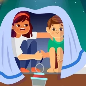 A child holding a lamp looking under the bed in The Monster Hunter game.