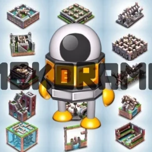 A cute robot navigating a complex diorama in Mekorama.