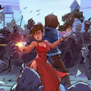 A female character aiming a gun at zombies in Doomsday Survival2.