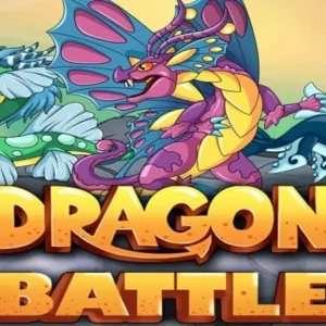A fierce dragon breathing fire in Dragon Battle.