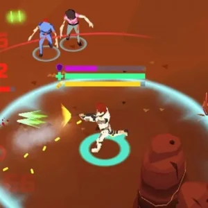 A gameplay screenshot of A4 vs Zombies showing a character shooting zombies.
