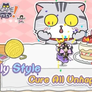 A girl hiding behind a wall from a giant cat