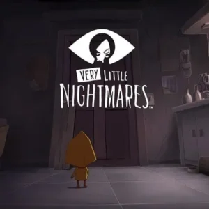 A girl in a yellow raincoat standing in a dimly lit room