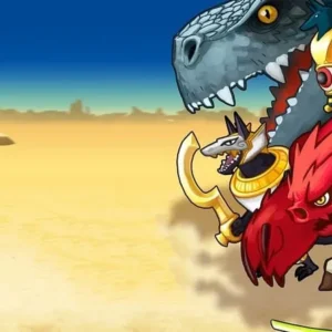 A group of heroes fighting a giant monster in Crush Them All.