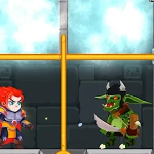 A hero pulling a lever to rescue a princess in Hero Rescue Quest.