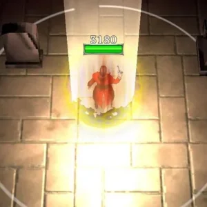 A knight battling a skeleton in a dungeon.