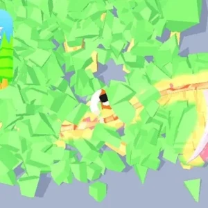 A lumberjack chopping a tree in Idle Lumberjack 3D.