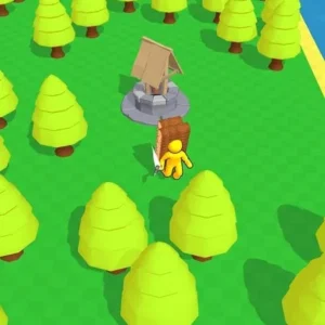A man chopping down a tree in Craft Island.