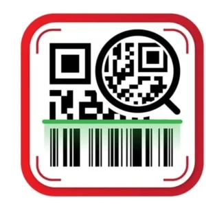 A person holding a smartphone with QR code displayed on the screen.