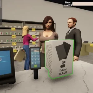A person standing in front of a store filled with electronics.