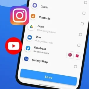 A person using a phone with the AppBlock interface displayed.
