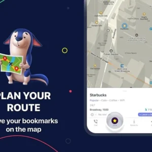 A person using MAPS.ME on their phone to navigate a city.
