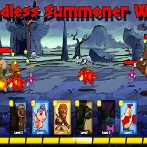 A promotional image for Endless Summoner War depicting a battle scene with various heroes and monsters.