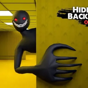 A promotional image for Hide in The Backrooms Nextbots featuring a menacing creature in a dimly lit room.