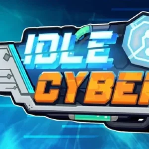 A promotional image for the game Idle Cyber depicting futuristic soldiers firing weapons at robots.