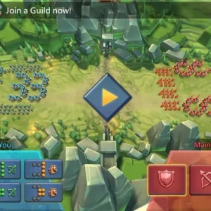 A promotional image for the game Lords Mobile, showcasing a variety of characters and units engaged in battle.