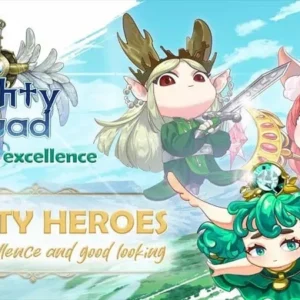 A promotional image for the game MightySquad showing a variety of characters.