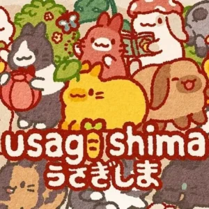 A scenic view of the Usagi Shima island filled with bunny habitats and decorations.