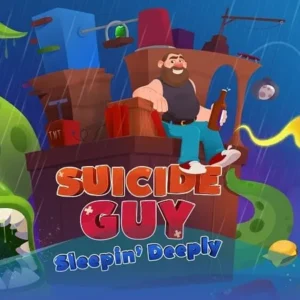 A screenshot from Suicide Guy: Sleepin' Deeply showing the main character in a surreal environment.