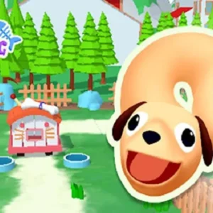 A screenshot from the game Cats & Dogs 3D showing a cat and a dog playing soccer.