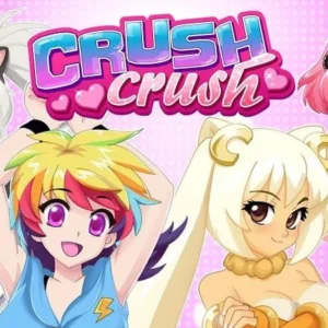 A screenshot from the game Crush Crush showing the main character surrounded by several female characters.