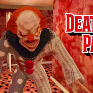 A screenshot from the game Death Park 2 showing the creepy clown