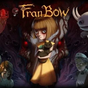 A screenshot from the game Fran Bow showing the main character in a dark forest.