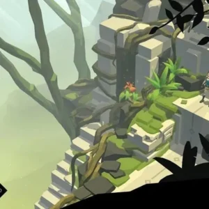 A screenshot from the game Lara Croft GO showing the main character navigating a puzzle.