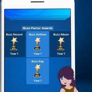 A screenshot from the game Music Wars showing the character customization screen.