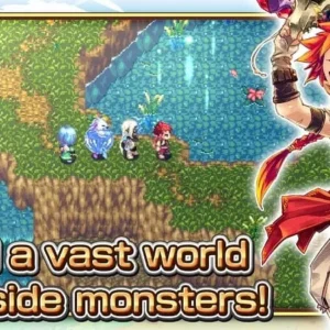 A screenshot from the game RPG Monster Viator showcasing the pixelated graphics and battle screen.
