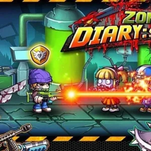 A screenshot from the game Zombie Diary showing the character shooting at zombies.