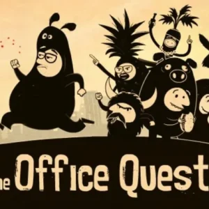 A screenshot from The Office Quest showing the main character at his desk.