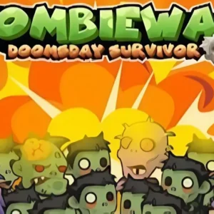 A screenshot from Zombie War: Doomsday Survivor showing the main character fighting off zombies.