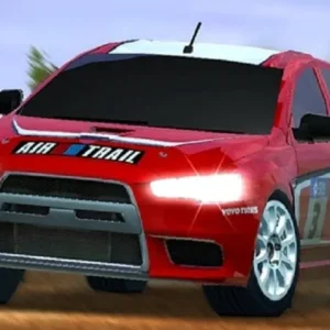 A screenshot of a rally car racing on a dirt track in Rush Rally 2.