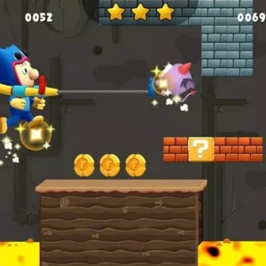 A screenshot of Bob jumping on a monster in Bob World Adventure 3D.