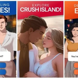 A screenshot of Crush Island The Game showing the main character interacting with another character.