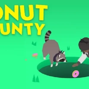 A screenshot of Donut County showing the hole swallowing a building.