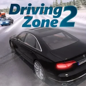 A screenshot of Driving Zone 2 gameplay showing a car racing on a track.