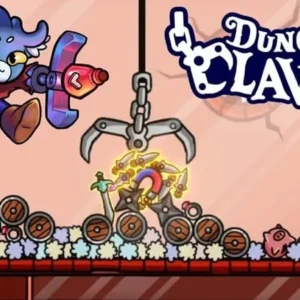 A screenshot of Dungeon Clawler gameplay, showing the pixel art style and claw machine mechanic.