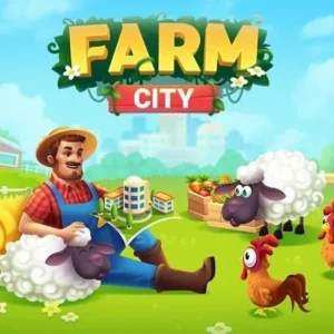 A screenshot of Farm City showcasing the farm and city elements.