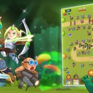 A screenshot of gameplay in Raid Royal, showcasing the vibrant graphics and strategic tower placement.