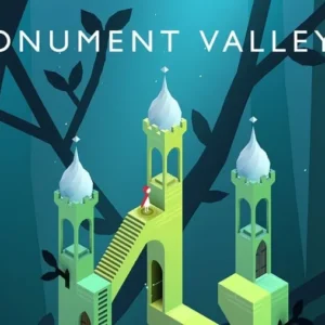 A screenshot of Monument Valley 2 showing the mother and child characters navigating a geometric structure.