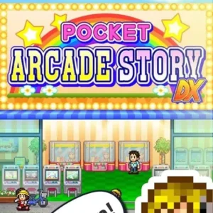 A screenshot of Pocket Arcade Story DX gameplay showing the pixelated arcade interior.