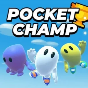 A screenshot of Pocket Champs gameplay with various characters racing.
