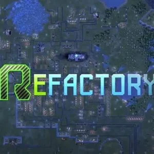 A screenshot of ReFactory gameplay with various structures and resources.