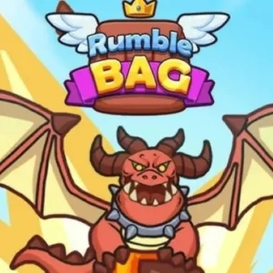 A screenshot of Rumble Bag gameplay showing a character with a backpack facing enemies.
