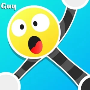A screenshot of Stretch Guy gameplay showing the stickman character stretched between two platforms.